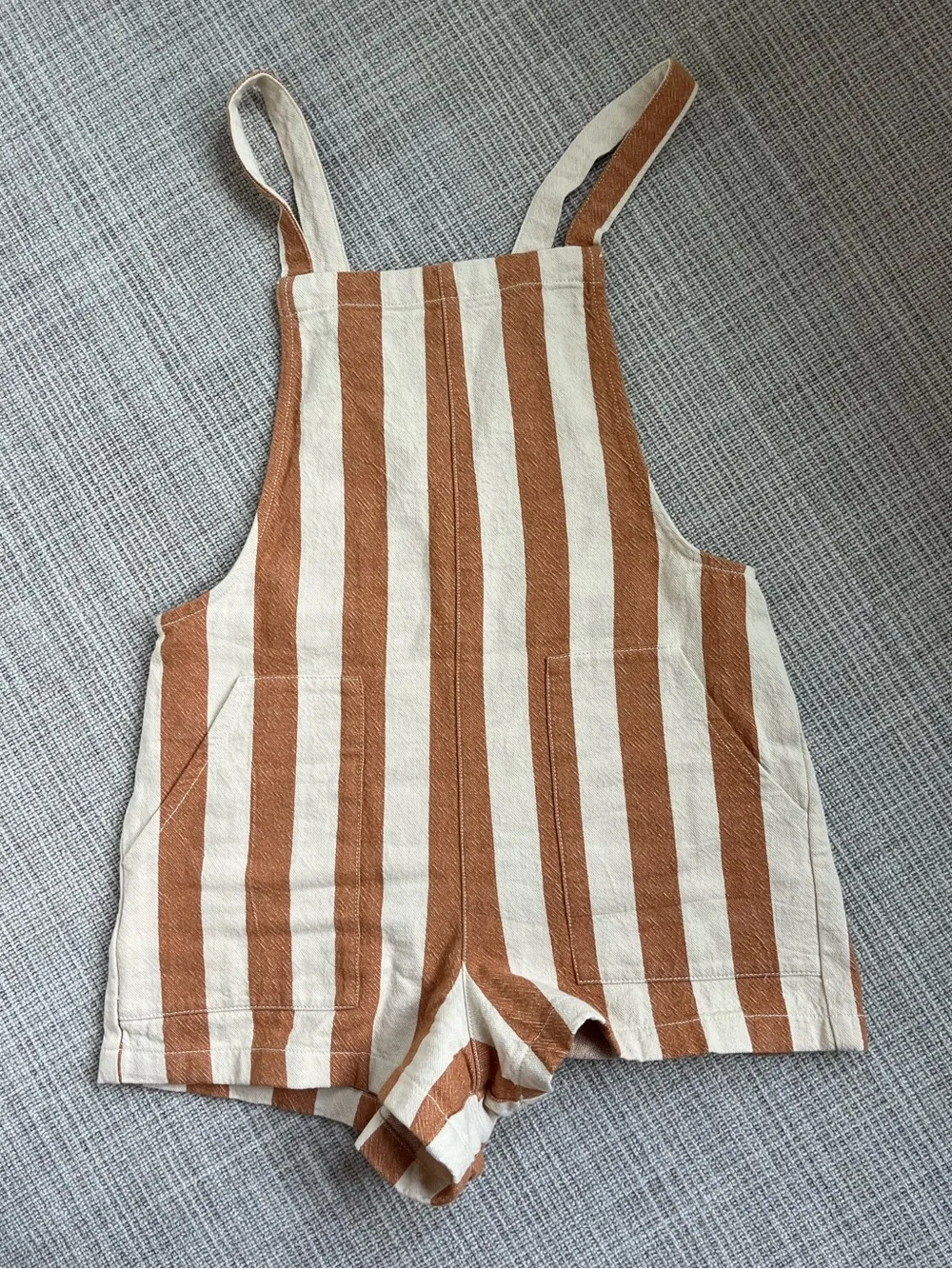 Striped Tan and Cream Short Overalls
